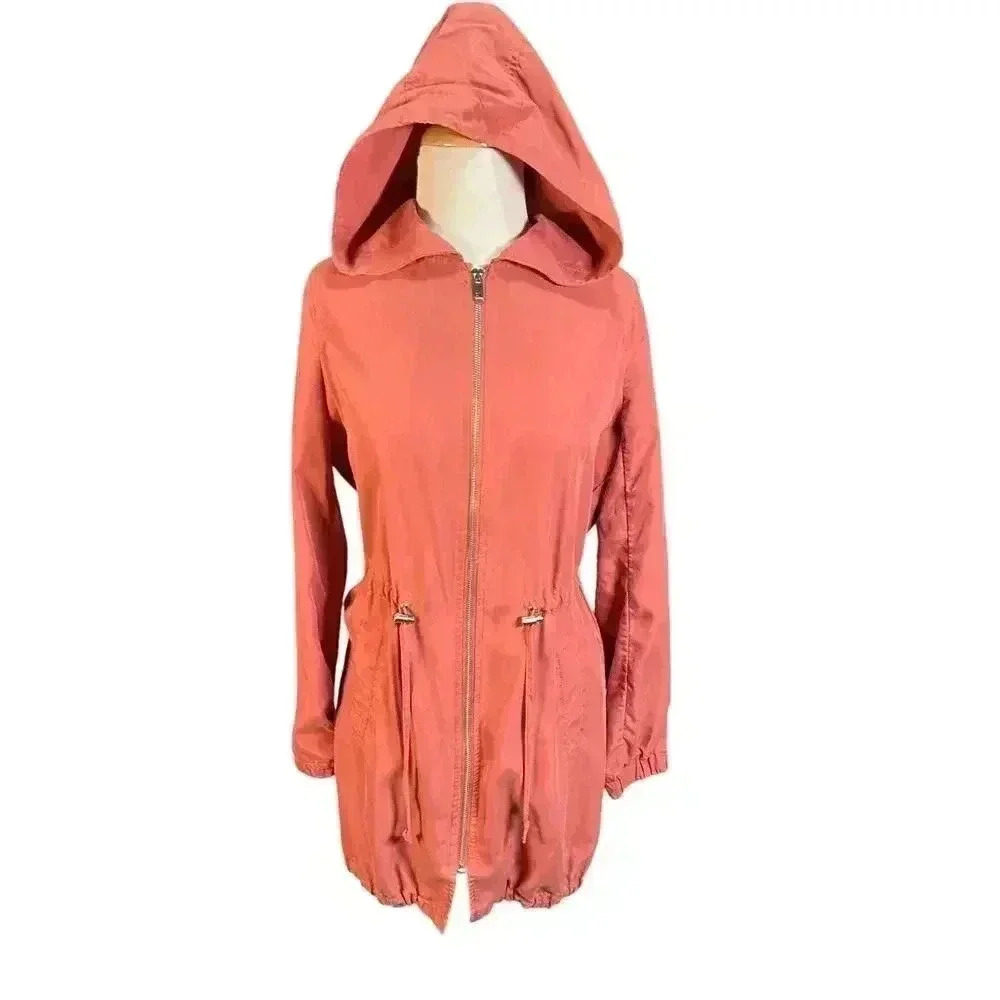 BKE Cinched Waist Tie Back Lightweight Jacket Color Rust Orange Size Small Used